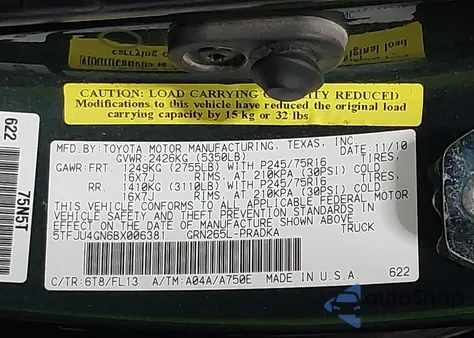 2011 Toyota Tacoma Prerunner V6 z USA, uszkodzony, nr VIN 5TFJU4GN6BX006381
